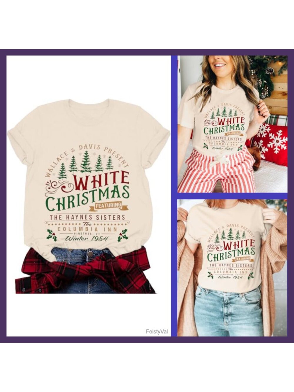 Christmas Santa Pine Tree T-Shirt Women's Short Sleeve Crew Neck